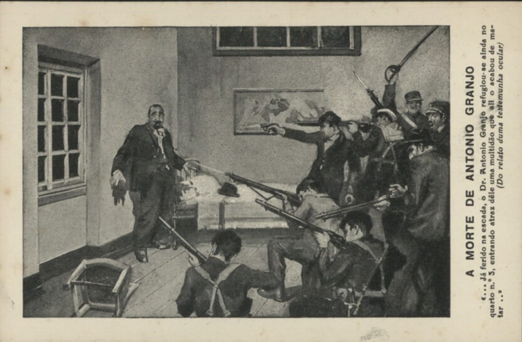 Ilustração histórica alusiva à Noite Sangrenta de 1921, mostrando o clima de instabilidade política da Primeira República Portuguesa. Imagem proveniente do arquivo digital da Assembleia da República