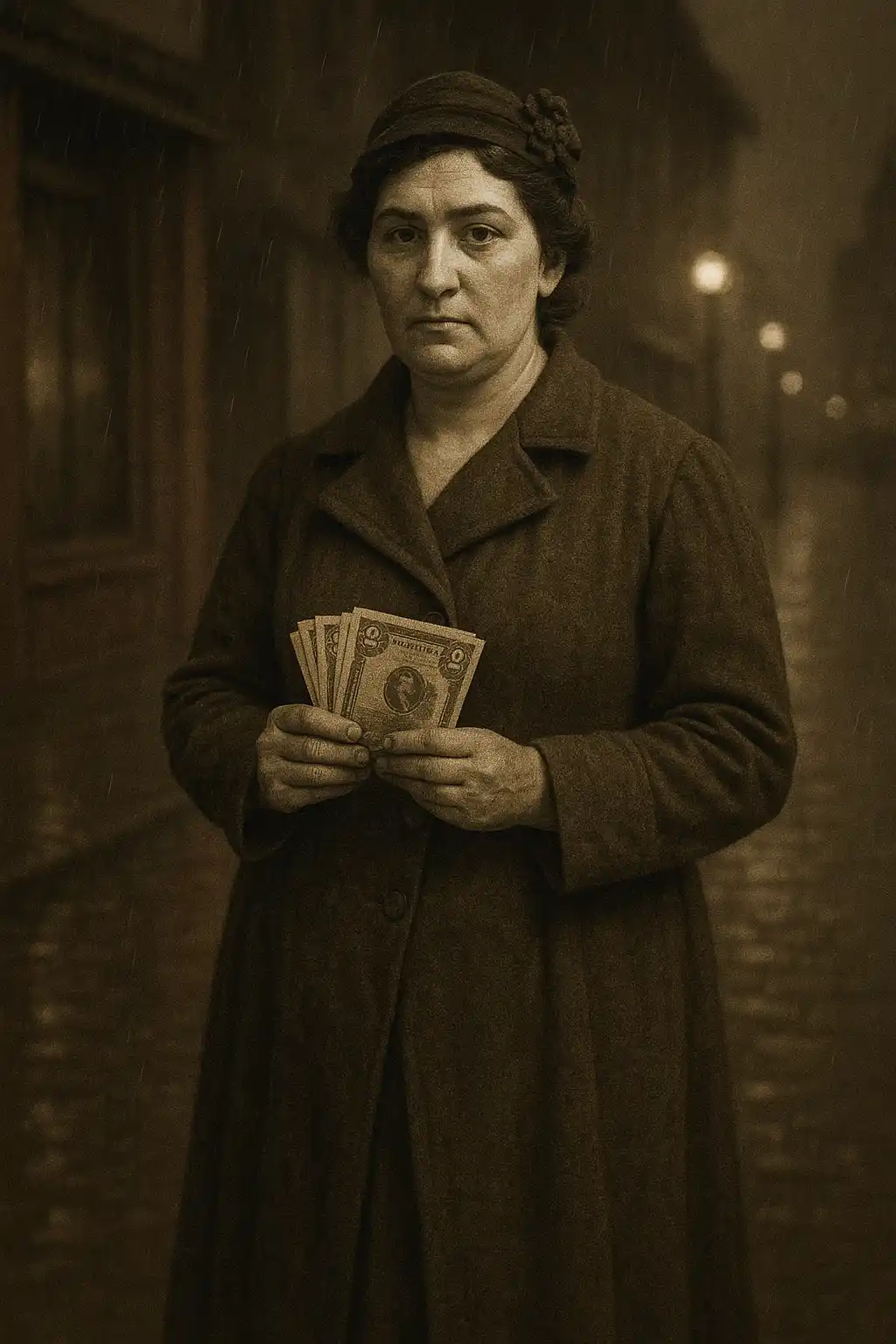 Retrato composto de Selma Winter e Anton Winter, em estilo fotográfico do início do século XX, evocando a história familiar ligada a um caso de contrafação nos Estados Unidos.