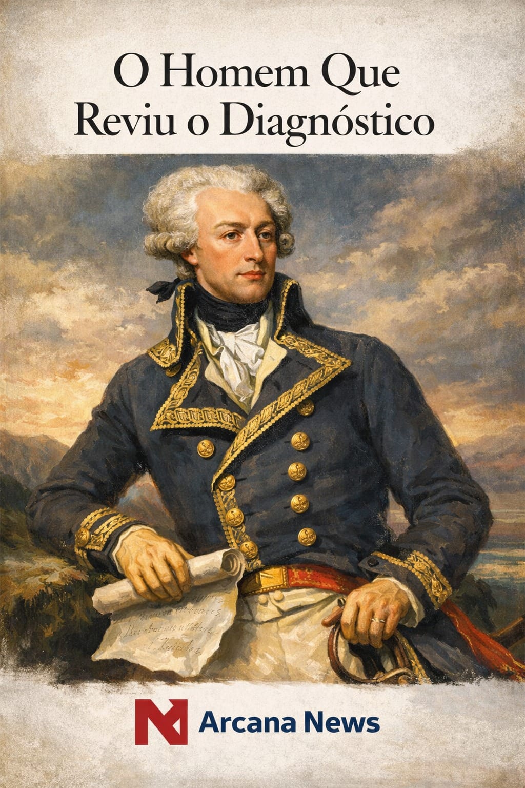 Retrato artístico inspirado no Marquês de Lafayette, general da Revolução Americana e figura central da Revolução Francesa, usado como imagem de destaque no artigo “O Homem que Reviu o Diagnóstico” do Arcana News.