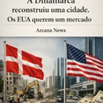 Capa editorial sobre a reconstrução da Ucrânia, centrada em Mykolaiv, comparando a ajuda da Dinamarca com a visão dos EUA sobre mercado e investimento no pós-guerra.