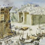 Aguarela de Roque Gameiro representando o Cerco de Lisboa de 1147