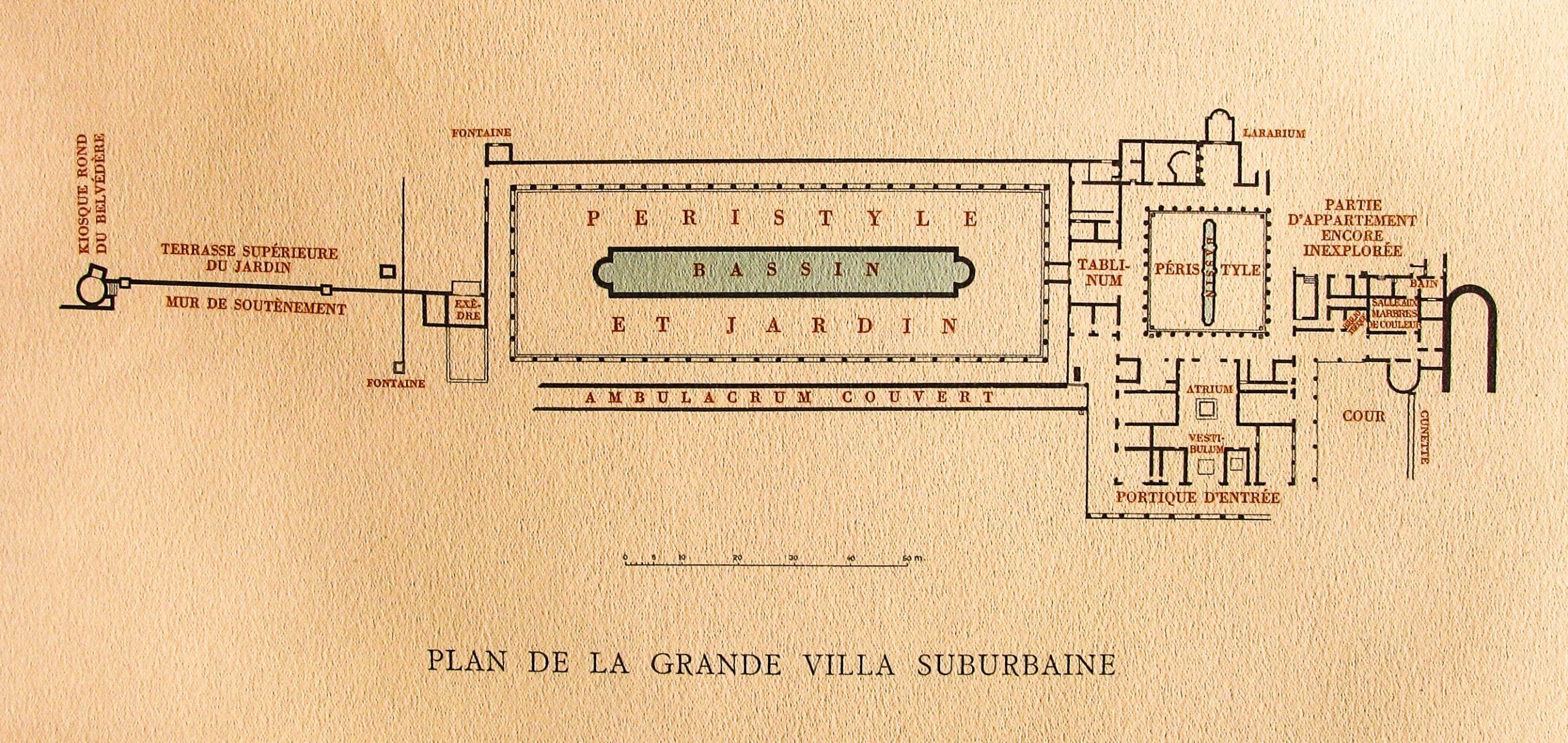 Planta histórica da Villa dos Papiros, desenhada por Karl Weber no século XVIII
